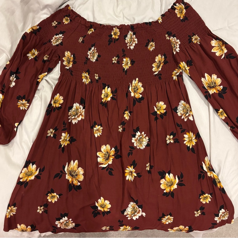 Xhilaration Floral Off-Shoulder Blouse - Brown and Yellow